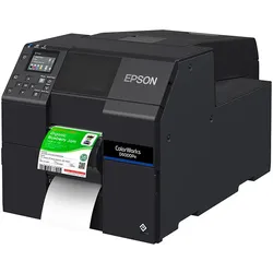 Epson ColorWorks D6000Pe – Inkjet-Farbetikettendrucker Ethernet (LAN), USB, USB Host / 1.200 X 1.200 dpi / mit LC-Display, Spendemodus / für glänzende Etiketten / Farbstofftinte (Dye) C31CL90202