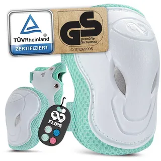 99flips Knieschoner Kinder Skateboard TÜV 3-er Schoner Inliner Kinder - Knieschützer Kinder Protektoren mit Knie- und Ellenbogenschützer - Schützer Set] GRIND - XS Mint - Schlittschuhe für Kinder