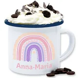 Emaille Tasse Blechtasse - Boho - Regenbogen - Name und Sonne - 300 ml - Weiß Blau - personalisierte tassen bohemian kaffeetasse custom mug individuell becher individuelle bedrucken names