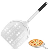 CRROEL Perforierter Pizzaschieber,12 Zoll harteloxierte pizzaschaufel mit Verbrühungshemmend Griff, Pizzaschieber Perforiert für hausgemachte Pizza,Brot,Kuchen