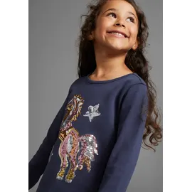 Kidsworld Langarmshirt "PFERD", Mädchen, Gr. 92/98, blau (navy), Jersey, Obermaterial: 100% Baumwolle, bedruckt, ausgestellt Po-bedeckend, Rundhals, abgesteppte Kante, Shirts Langarmshirt, Langarm, ausgestellter Schnitt, bedruckt, Rundhalsausschnitt