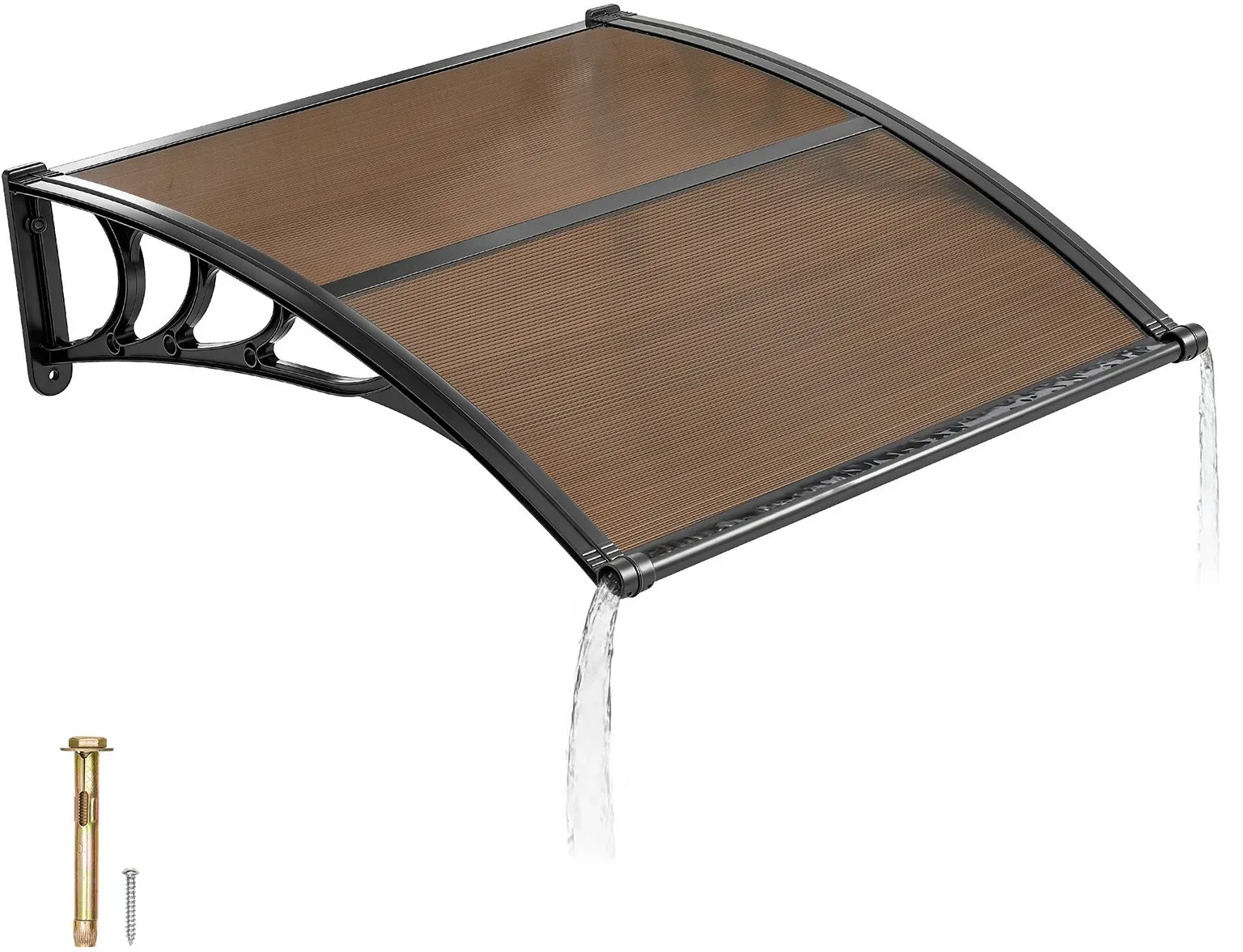 VEVOR Vordach für Haustür 965x1017 mm, Pultbogenvordach, Pultvordach mit Entwässerung & ABS-Halterung, Regen-, Schnee- & Sonnenschutz, Polycarbonat-Türüberdachung für Veranda & Terrasse, Braun