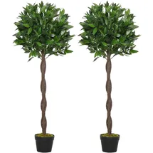 Outsunny 2er-set Künstlicher Lorbeerbaum, 120 cm, Kunstpflanzen im Zementtopf, Zimmerpflanze, künstliche Pflanzen für Indoor, Outdoor, Dekopflanzen, Grün