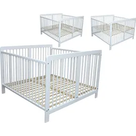 Micoland Zwillingsbett Zwillingskinderbett Kinderbett für Zwillinge massiv weiss mit 2 Matratzen 120x120cm