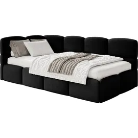 Selsey Cloudy – Einzelbett 120x200, Kopfteil links, Matratze & Bettkasten, Samt Schwarz