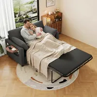 Ausziehbares 2‐sitzer‐schlafsofa Mit Schlaffunktion, Usb‐ladeanschluss, Klappbarem Seitentisch, Matratze, Zwei Bettlaken Und Zwei Kissen, Ideal Für Wohnzimmer Und Apartments, Grey