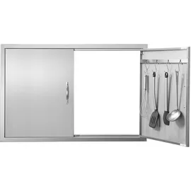 Vevor Grill-Zugangstür, 990 x 660 mm, Doppelte Außenküchentür, Flächenbündig Montierte Edelstahltür, Vertikale Wandtür mit Griffen und Haken, für Grillinsel, Grillstation, Außenschrank
