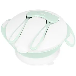 Kikkaboo Kinder 4in1 Schüssel-Set Löffel Gabel Teller 700ml Mikrowellen geeignet grün