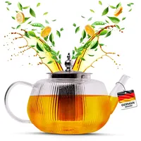 Teekanne Glas mit Herausnehmbarem Teesieb Feinmaschig Ideal für Teebeutel & Losen Tee 1 Liter Fassungsvermögen (800ml)