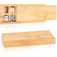 Bambus Medikamentendispenser 7 Fächer mit Magnetischem Deckel Tablettenbox 7 Tage Morgens Abends Holz Pillendose 7 tage Pillenbox Supplement Box ästhetik für Nahrungsergänzungsmittel Vitamine Pillen
