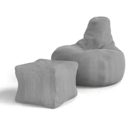 Juskys Sitzsack Chillex L mit Hocker - Cord Sessel Erwachsene - Gaming & Lesesessel - Hellgrau