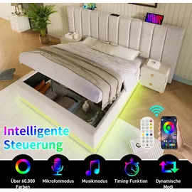 stilvora Polsterbett Stauraumbett 180×200cm Doppelbett mit App Control LED und USB-C Ladefunktion,Bettgestell mit Lattenrost,Leine,Beige(ohne Matr... - Beige