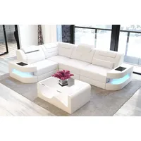 Sofa Dreams Ecksofa Ledercouch Sofa Leder Como L Form Ledersofa, Couch, mit LED, wahlweise mit Bettfunktion als Schlafsofa, Designersofa weiß