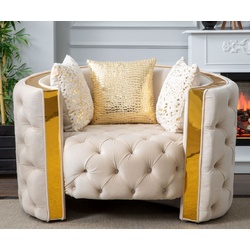 Casa Padrino Luxus Chesterfield Sessel Creme / Gold 120 x 100 x H. 75 cm - Chesterfield Wohnzimmer Sessel - Wohnzimmer Möbel - Chesterfield Möbel - Luxus Möbel - Luxus Einrichtung - Möbel Luxus
