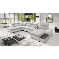 All4All Ecksofa mit Schlaffunktion Ponti 368 cm x 227 cm - Wohnlandschaft U-Form - Schlafsofa mit Bettkasten - XXL Sofa - Groß - Gewebe mit Kunstleder - Rechte Seite - Grau/Weiß - Modern 26