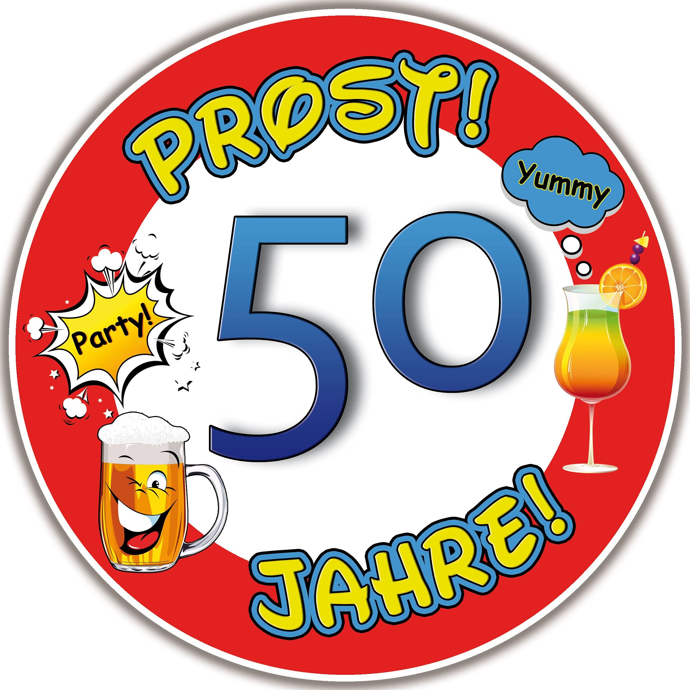 sales-world24 Tortenaufleger Fototorte Tortenbild Warnschild Prost 50. Geburtstag GB18 (Zuckerpapier) Rund 14 cm Ï