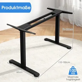 Costway zweimotoriges Tischgestell, höhenverstellbar 25mm/s Schreibtisch Rahmen mit Antikollisionsschutz & Speicherfunktion, Stehpultgestell 50dB, ... - Weiß