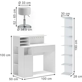 Vicco Schreibtisch, Weiß, 3 Teile, mit Bücherregal und Hocker