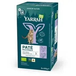 Yarrah Bio Nassfutter Katze Schalen Multipack Pastete Huhn & Truthahn 8x100 g