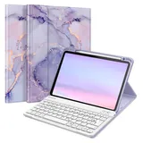 Fintie Tastatur Hülle für iPad Air 11 Zoll M3/M2 (2025/2024), iPad Air 5/4 Generation 10,9" (2022/2020) Lila Marmor