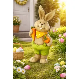 I.GE.A. Dekofigur Deko Osterhase mit Karotten (1 St), Figur 46 cm Deko Hase Osterdeko Hasenfigur Frühling Ostern Ostereier grün