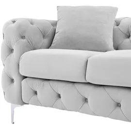 vente-unique Chesterfield-Sofa 3-Sitzer - Hellgrau - Samt - EDWINA