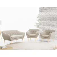 MKS MÖBEL Sofa PIRS 2 1 1, Pirs Loungesofa und Zwei Sessels, Moderne Sofa Set, Skandinavische Deko beige