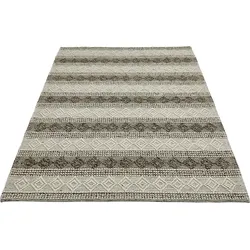 Wollteppich LUXOR LIVING "Aalborg" Gr. 3, grau, B:130cm H:10mm L:190cm, Wolle, Teppiche, Handweb Teppich, reine Wolle, handgewebt, Rauten Design