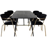 Ebuy24 Gold Essgruppe Esstisch Ausziehbarer Tisch Länge cm 180 / 220 schwarz und 6 Arrow Esszimmerstühle Velour schwarz.