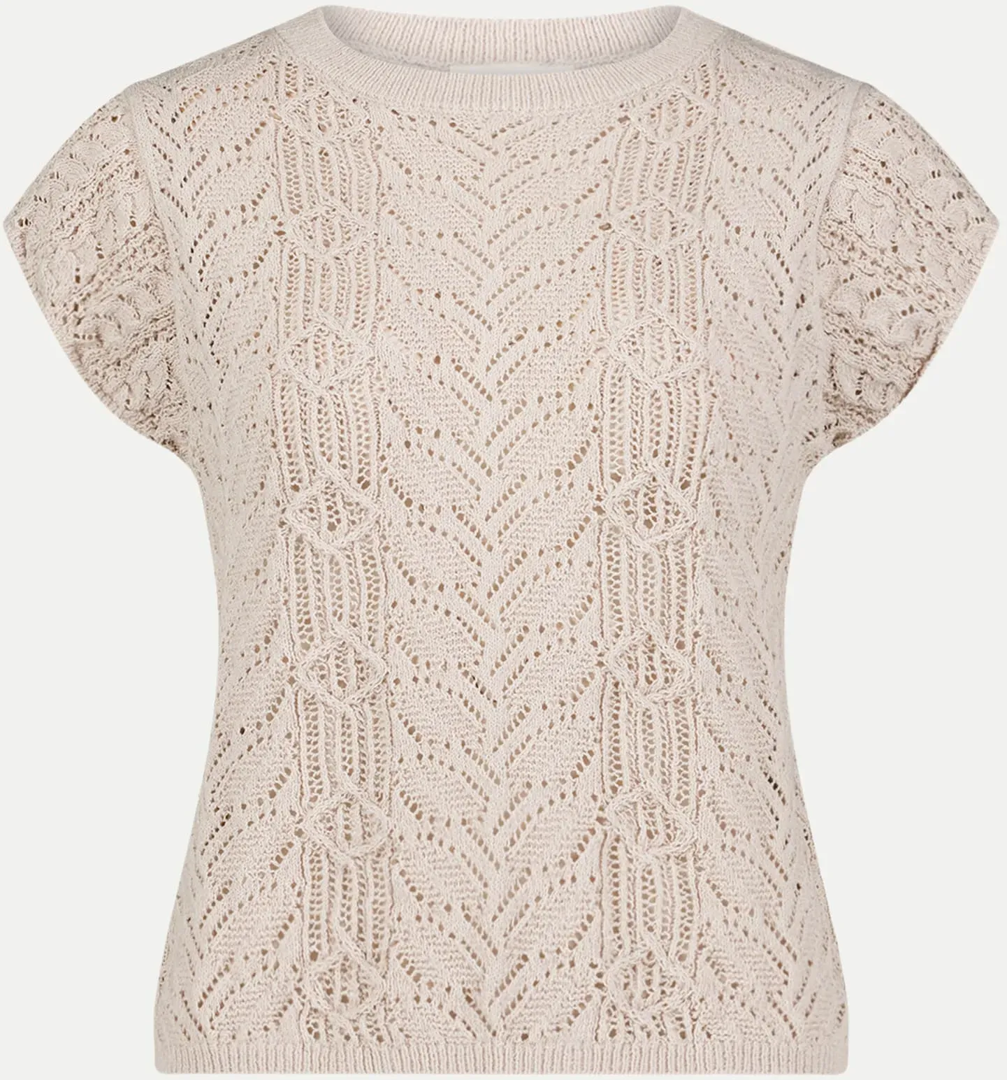 Kurzarm Pullover mit Ajourmuster Beige 42