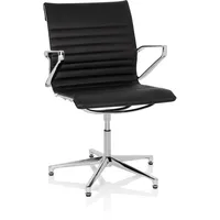 HJH Office Bürostuhl, PARIBA V IV Leder Schwarz/Chrom Besprechungsstuhl