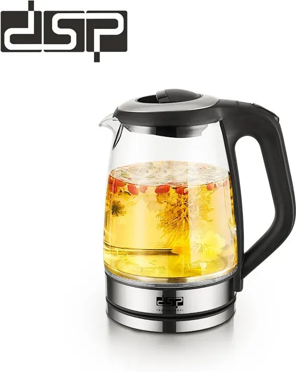 DSP 1,7-Liter Glas-Elektrokocher mit 2200 W Schnellkochfunktion, 360°-Drehbarer Sockel und LED-Beleuchtung (Modell KK1273)