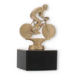 Pokal Metallfigur Rennradfahren goldmetallic auf schwarzem Marmorsockel 13,0cm