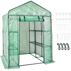 VEVOR Foliengewächshaus 141x141x200cm Tomatengewächshaus 15kg Tragfähigkeit Treibhaus Gartenhaus Frühbeet PE-Material Stahlrohr Tomatenhaus Gemüse Gewächshaus mit 4 Regalen Pflanzenhaus
