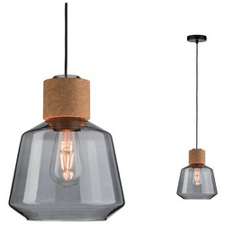 Neordic Pendelleuchte Elia E27 max. 20W Rauchglas Kork Schwarz dimmbar Glas Kork Metall