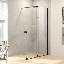 Hüppe Xtensa pure Walk-In Gleittür mit festem Segment, Breite:140cm, Anschlag rechts - Black Edition