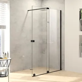 Hüppe Xtensa pure Walk-In Gleittür mit festem Segment, Breite:140cm, Anschlag rechts - Black Edition