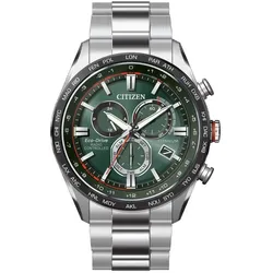 Funkchronograph CITIZEN, silber (titansilberfarben, grün), Armbanduhren, Herren, Armbanduhr, Herrenuhr, Solar, Titan, Datum, Stoppfunktion