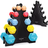 Neopren Hanteln 2er Sets 1, 2, 3, 4 & 5 kg. + Hantelständer; Variante: 5 Ebenen - Schwarz