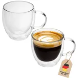 Intirilife 2x Doppelwandiges Thermo Glas Set in 100 - 200ml – Thermoglas Thermogläser Mundgeblasen isoliert Latte Macchiato Espressoglas Teeglas Kaffeeglas mit Henkel