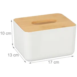 Relaxdays Tücherbox mit Deckel aus Bambus, fürs Bad, modernes Design, Kunststoff, H x B x T: 10 x 17 x 13 cm, weiß/natur