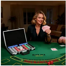 sportnow Pokerkoffer Pokerset, Poker Komplett Set mit 400 Chips, 11,5 Gramm, 2 Kartendecks, 5 Würfeln, Innenfächer, Dealer-Scheibe, Spielmatte, Aluminiumkoffer
