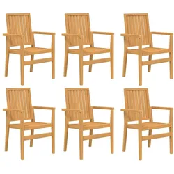vidaXL Gartenstühle 6 Stk., Gartenstuhl Gartensessel Stapelbar, Stapelstuhl Stuhl mit Armlehnen, Holzstuhl Terrassenstuhl Gartenmöbel, Massivholz Teak