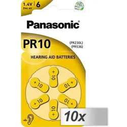 10x1 Panasonic PR 10 Hörgeräte Zellen Zinc Air 6er Rad