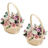 Rustikaler Blumenmädchen Korb, 2 Stück Hochzeit Blumenmädchen Körbe Körbchen mit henkel körbchen Weidenkorb mit Henkel Geflochtener Blumenkorb für Zuhause Hochzeit Party Dekoration,Herz