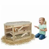 Mucola Tierhaus Kleintierkäfig Hamsterkäfig Nagerkäfig Holz Stall Nagerstall Käfig, Naturbelassen beige