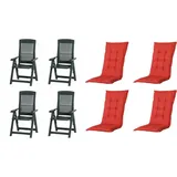 PROGARDEN Tampa Klappsessel 60 x 61 x 109 cm grün 4 St. inkl. 4 x Auflagen rot