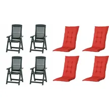 PROGARDEN Tampa Klappsessel 60 x 61 x 109 cm grün 4 St. inkl. 4 x Auflagen rot