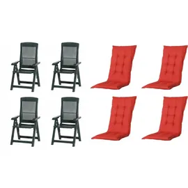 PROGARDEN Tampa Klappsessel 60 x 61 x 109 cm grün 4 St. inkl. 4 x Auflagen rot