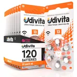 120 Hörgerätebatterien Udivita Größe 13 PR48 mit Phono-Pulse-Technologie - 20 Blisterpackungen mit je 6 Batterien